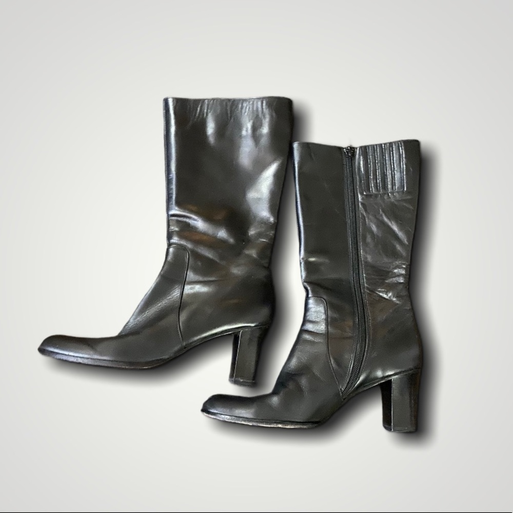 VANELi | black leather short heeled calf boots